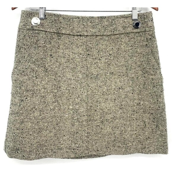 Tory Burch Women Skirt Size 10 Gray Mini Linen Blend Button Logo Office Career - Picture 1 of 8